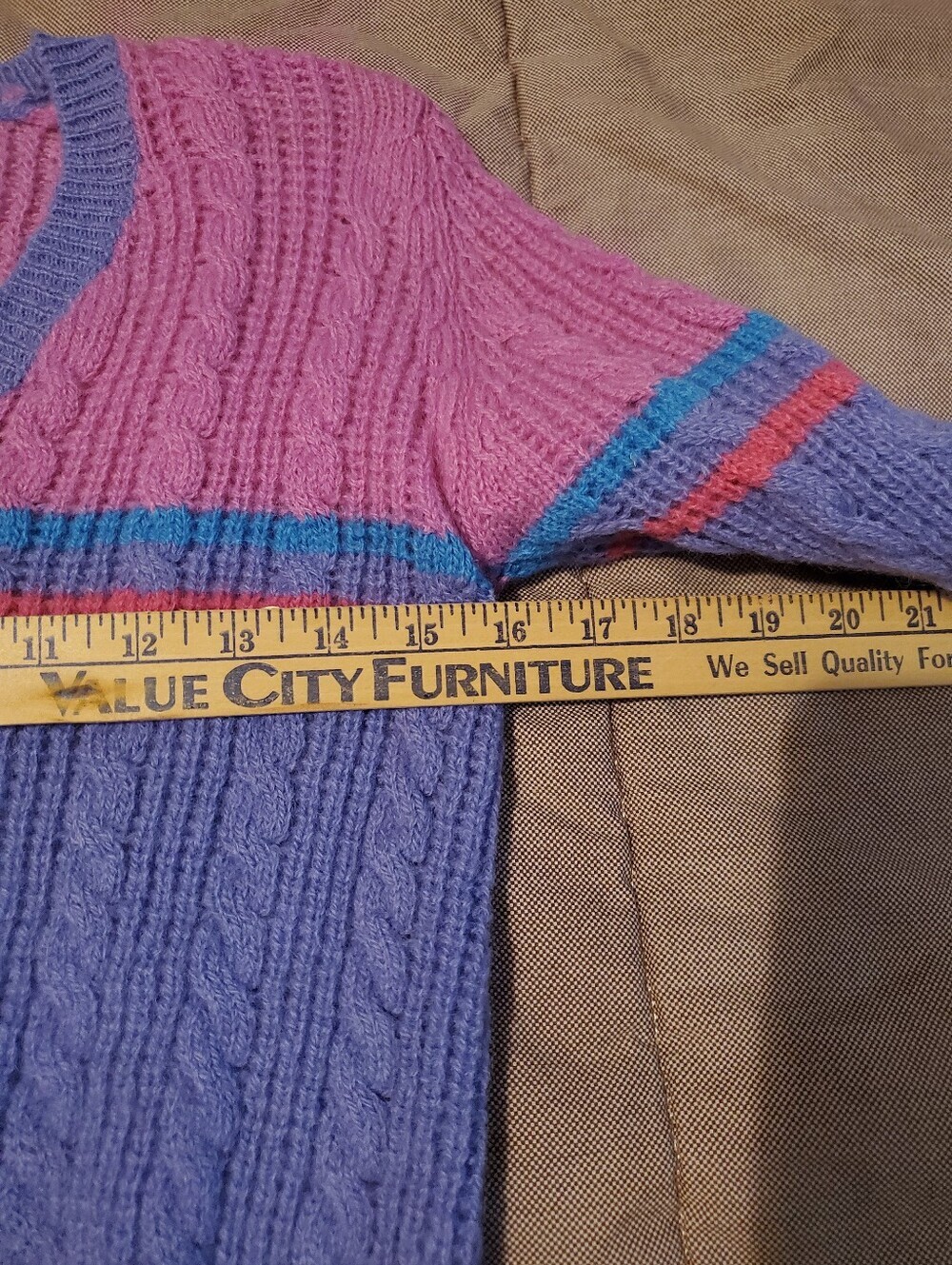 Davidson Road Vintage 90s Cable Knit Sweater Women L Purple Pink Colorblock VTG - Picture 3 of 7